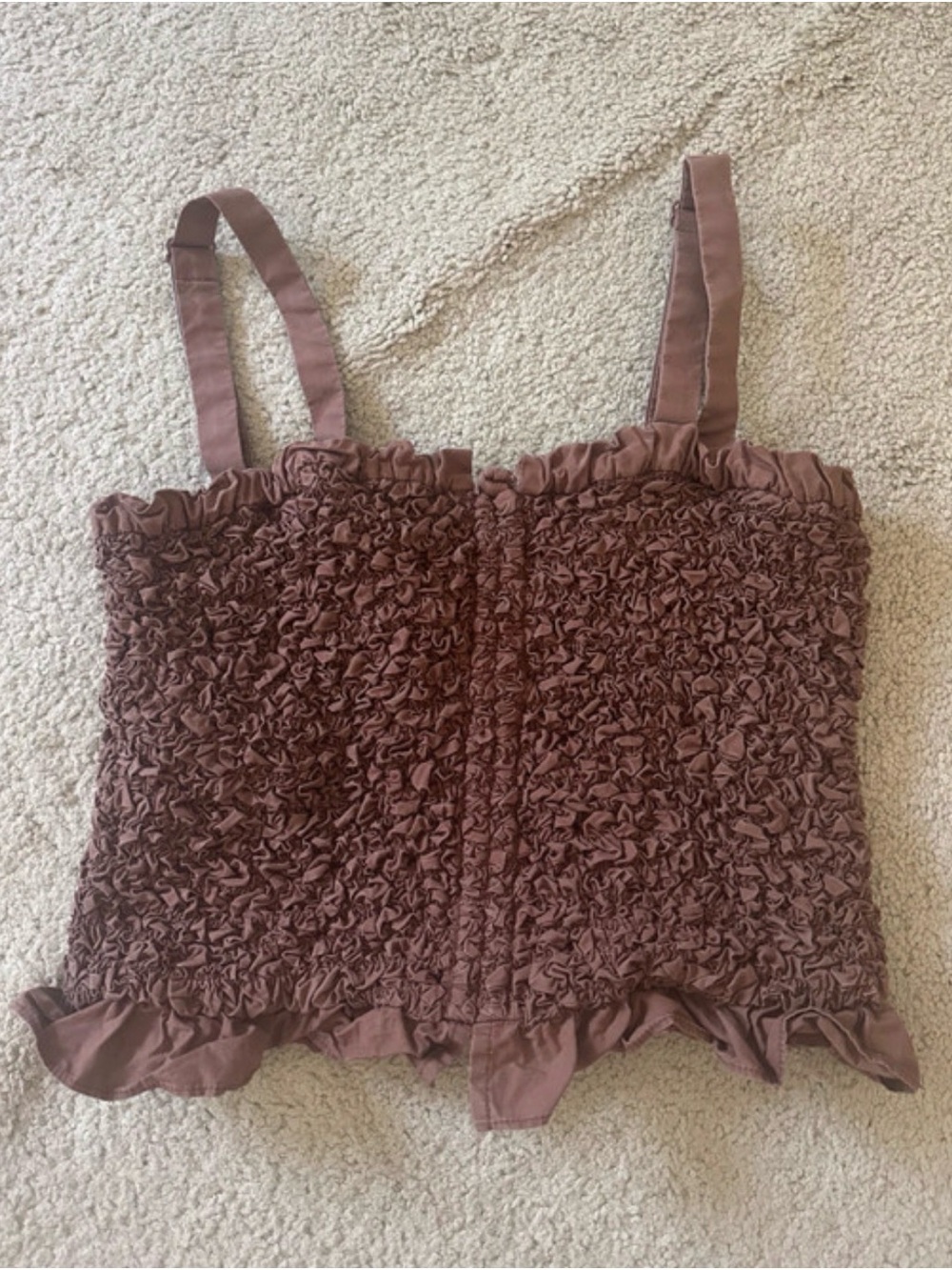 Anthropologie Brown Smocked Ruffle Cami